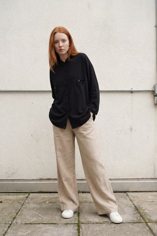 Oversized Linen-Blend Long Sleeve Shirt