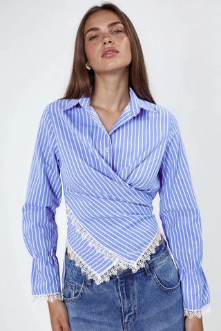 Striped Poplin Tie-Closure Shirt