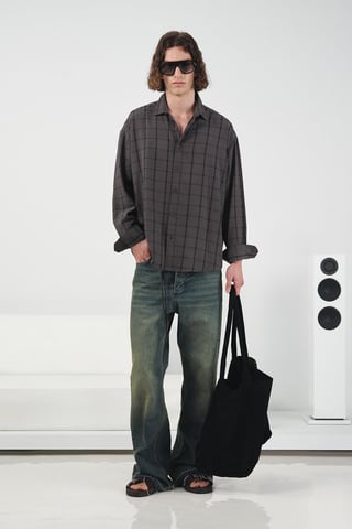 Overmaatse geruite geweven chemise