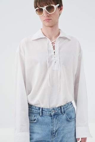 Men's Cotton Poplin Tie-Front Shirt