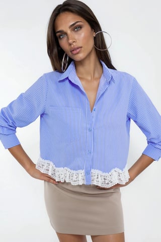 Striped Crop Button-Up Shirt with Shirt Collar