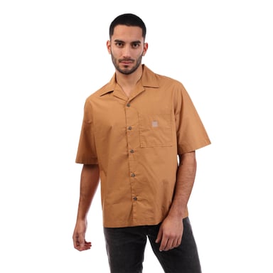 Diesel Mens Cuban Notch Neck Regular Shirt (Brown)
