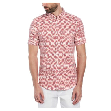 Original Penguin Mens Ikat Regular Short-Sleeved Shirt (Mineral Red)