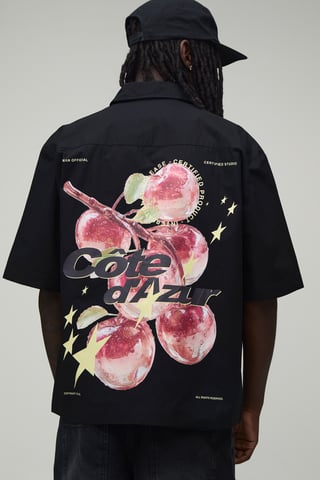 Oversized Half Sleeve Apple Print Shirt