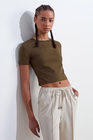 Dam Crop Slim-Fit Crew Neck T-Shirt