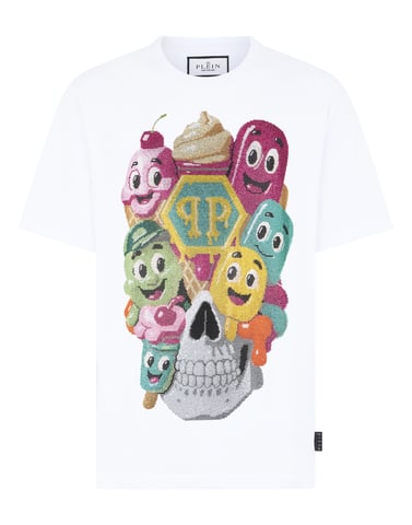 Round Neck T-Shirt Little Ice Cream Skull Skull