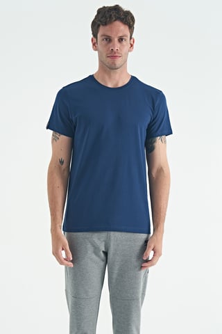 Herr T-shirt i bomull och elastan med rundad halsringning