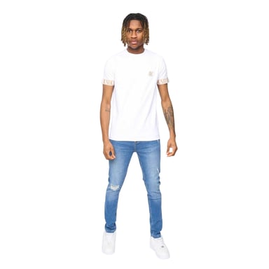 SikSilk Mens Tech Logo Branded Sleeve T-Shirt (White)