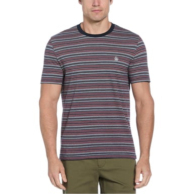 Original Penguin Mens Striped Jersey Crew Neck T-Shirt (Dark Sapphire)