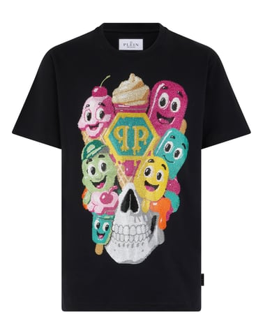 Round Neck T-Shirt Little Ice Cream Skull Skull