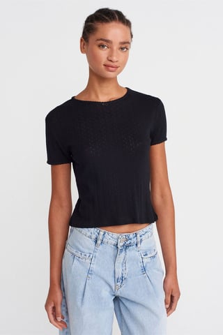 Kvinnors Ribbade Crop T-shirt
