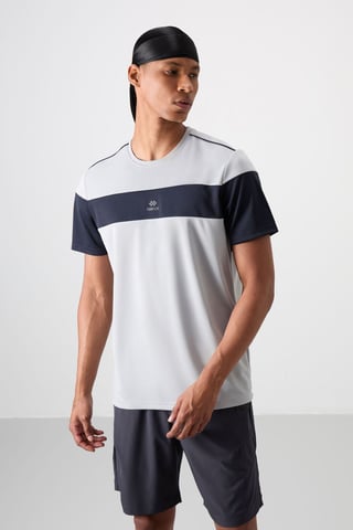Herr T-shirt med färgblock och rund hals
