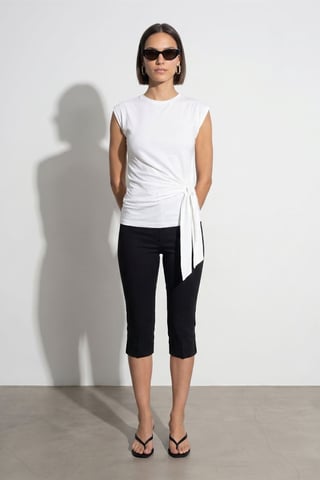 Women's Sleeveless Cotton Crew Neck T-Shirt with Tie Detail