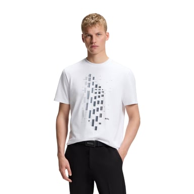 Boss Mens Geometric Stretch Regular T-Shirt (White)