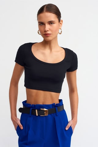 Damers ribbad kort T-shirt