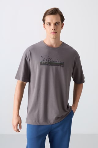 Oversized tryckt bomullsblandning T-shirt