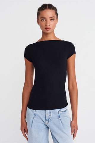 Kvinnors Ribbad Båtringad Slim Fit T-shirt