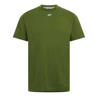 Off White Mens Lettering Cotton Regular T-Shirt (Green/White)