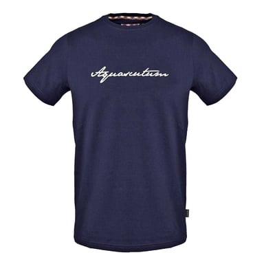 Aquascutum Mens Printed Signature Crew Neck T-Shirt (Navy)
