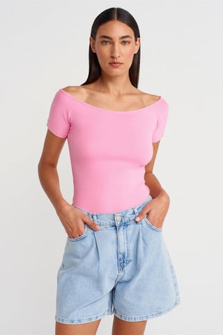 Dam Slim Fit Båtringad T-shirt