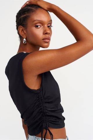 Women's Sleeveless Cotton Crew Neck T-Shirt With Tie Detail