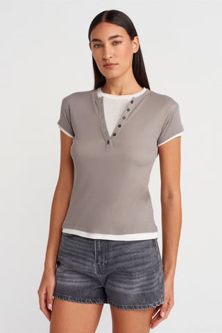 Women’s Cotton V-Neck Button T-Shirt