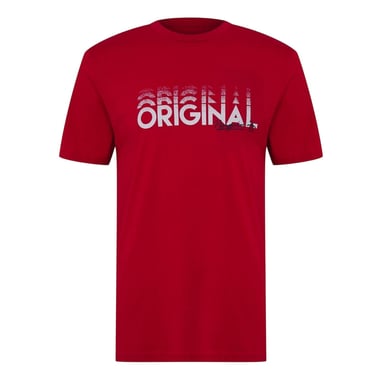 Original Penguin Mens Lettering Crew Neck Regular T-Shirt (Salsa)