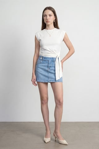 Women's Sleeveless Cotton Crew Neck T-Shirt with Tie Detail