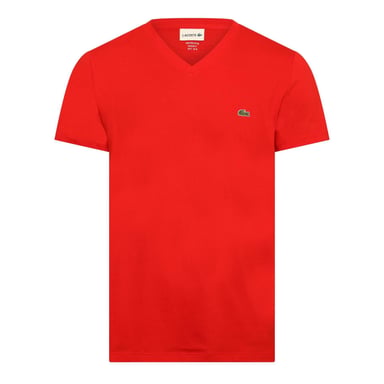 Lacoste Mens Pima Logo Lightweight V Neck T-Shirt (Red)