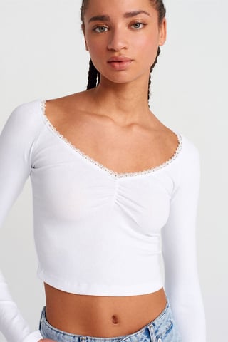 Kvinnors Ribbad Crop T-shirt
