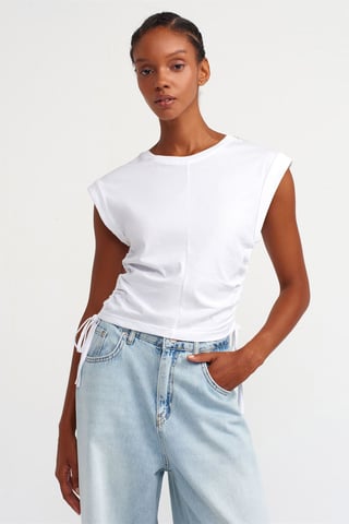 Women's Sleeveless Cotton Crew Neck T-Shirt With Tie Detail