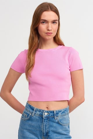 Kvinnors Ribbad Crop T-shirt