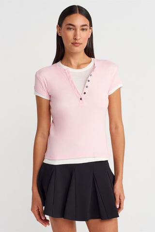 Women’s Cotton V-Neck Button T-Shirt