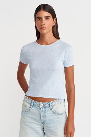 Kvinnors ribbad kortärmad t-shirt