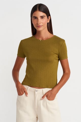 Kvinnors Ribbad Crop T-shirt