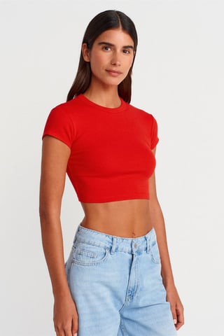 Dam Slim Fit Croppad Crewneck T-shirt