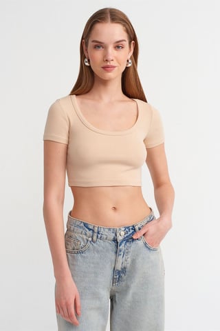 Kvinnors Ribbade Crop T-shirt