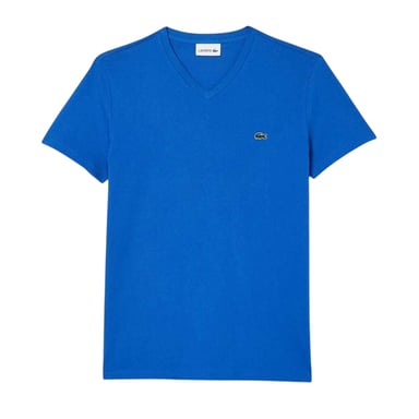 Lacoste Mens Pima Logo Lightweight V Neck T-Shirt (Blue)