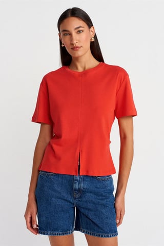 Women's Cotton Crew Neck T-Shirt With Slit