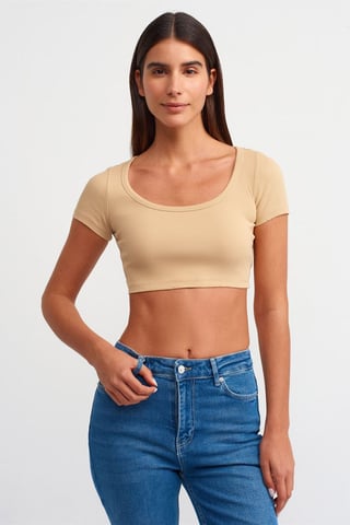 Kvinnors ribbad crop t-shirt