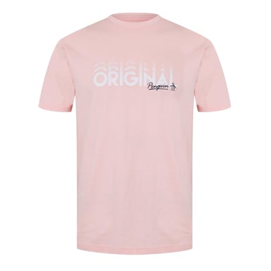 Original Penguin Mens Lettering Crew Neck Regular T-Shirt (Pink)