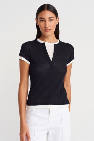 Women’s Cotton V-Neck Button T-Shirt