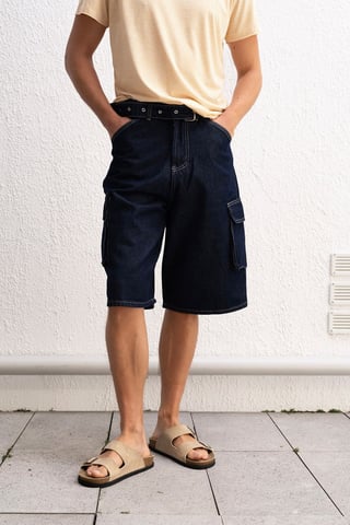 Relaxed Fit Denim Midi Shorts with Pockets
