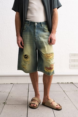 Destroyed Denim Capri Shorts