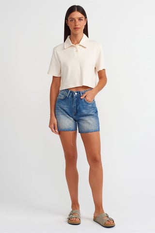 High-Waist Denim Shorts With Button Closure