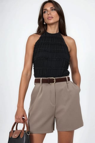 High Waist Wide Leg Belted Shorts