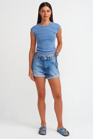 High-Waist Cotton Denim Shorts
