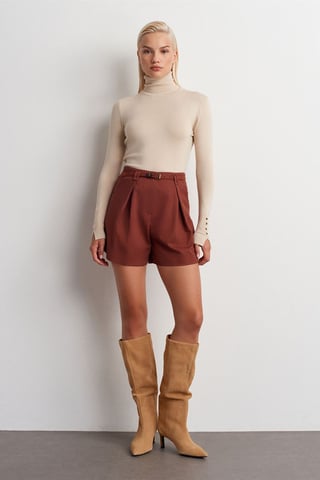 High-Waist Belted Tailored Shorts