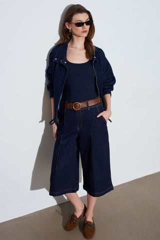 High-Waist Wide-Leg Denim Shorts
