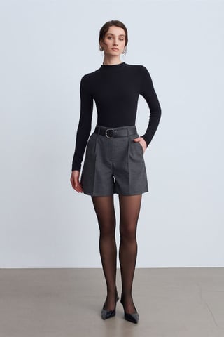 High-Waist Belted Wide-Leg Tailored Shorts